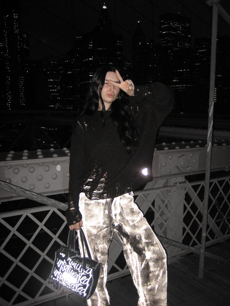 STATEMENT Distressed Knit Sweater Black
