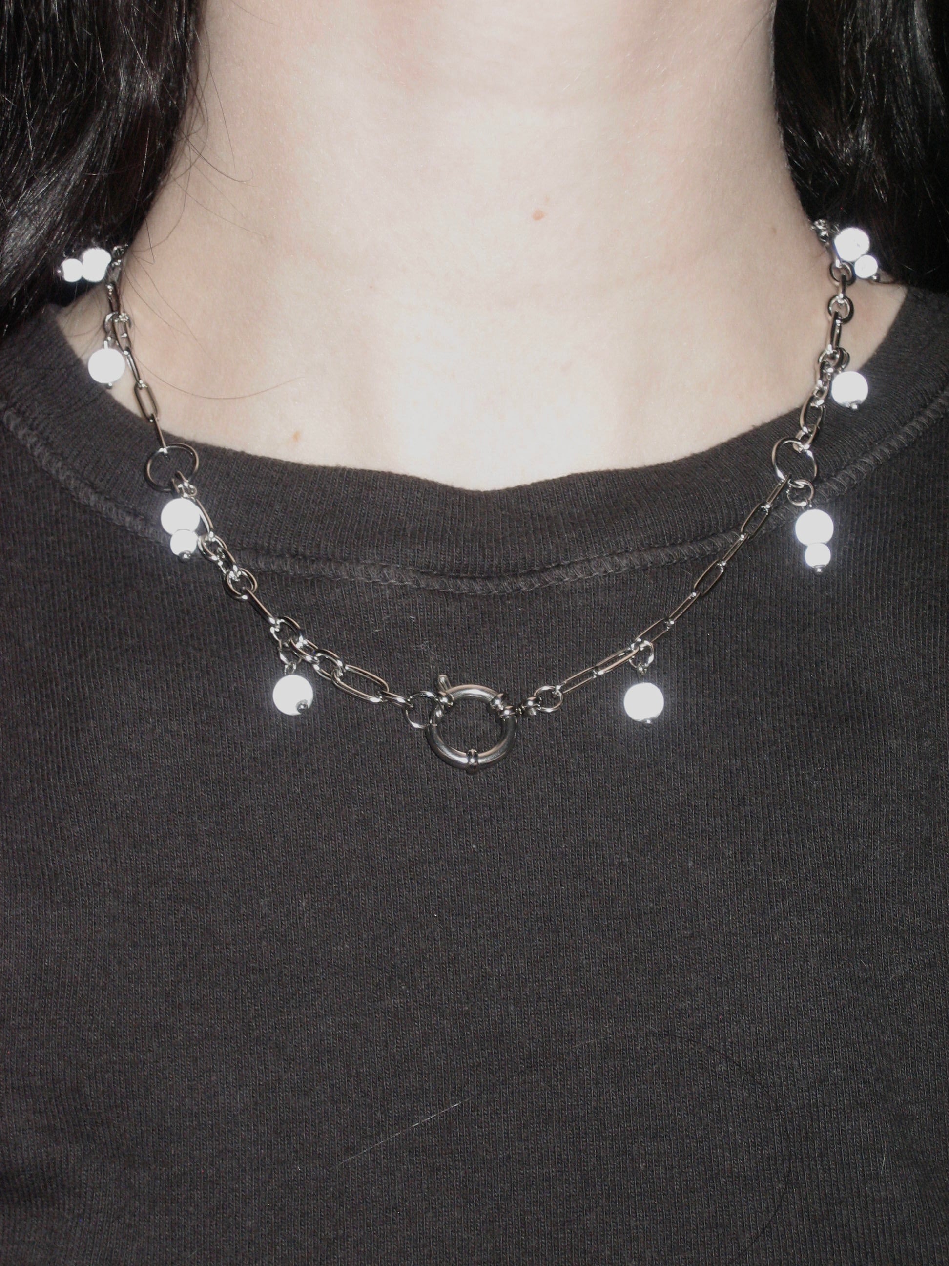 STEEL Reflective Pearls Necklace 002