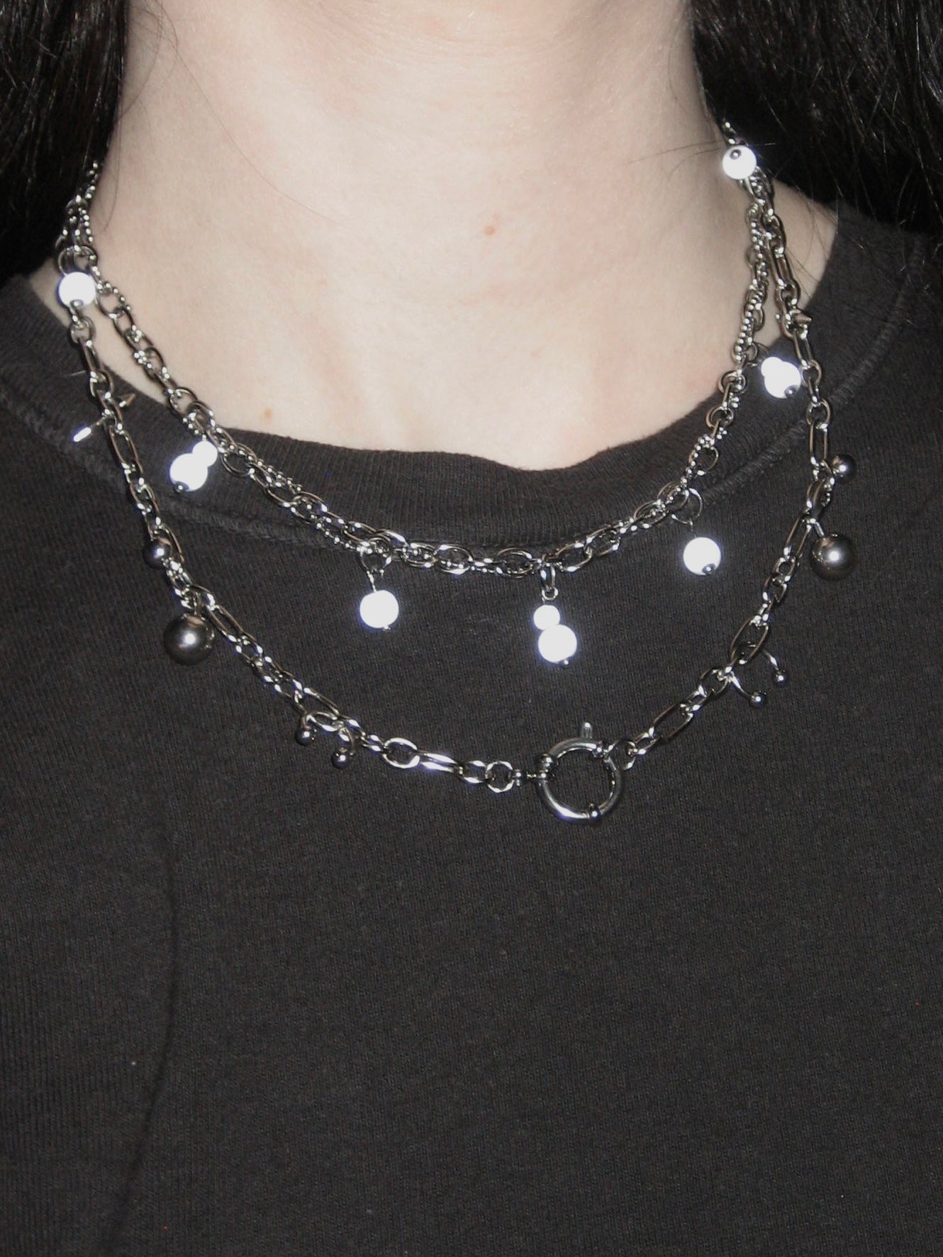 STEEL Reflective Pearls Necklace 001