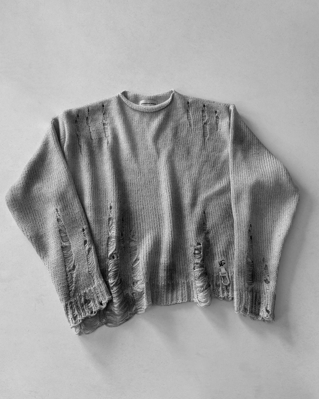 STATEMENT Distressed Knit Sweater Sprayed Grey